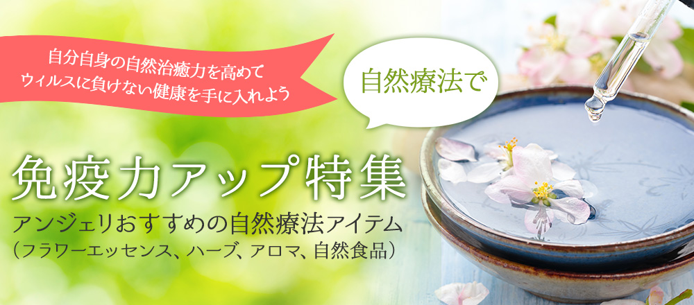自分自身の自然治癒力を高めて抵抗力を高めよう！

アンジェリおすすめの自然療法アイテムはこちら
（フラワーエッセンス、ハーブ、アロマ、自然食品） 